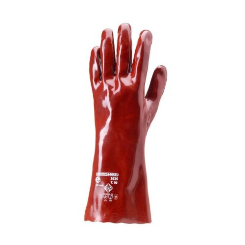 MÁRTOTT PVC KESZTYŰ, BORDÓ, SAV/LÚG/OLAJÁLLÓ, 36CM
