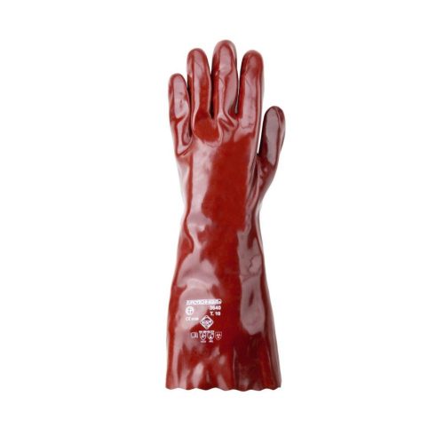 MÁRTOTT PVC KESZTYŰ, BORDÓ, SAV/LÚG/OLAJÁLLÓ, 40CM